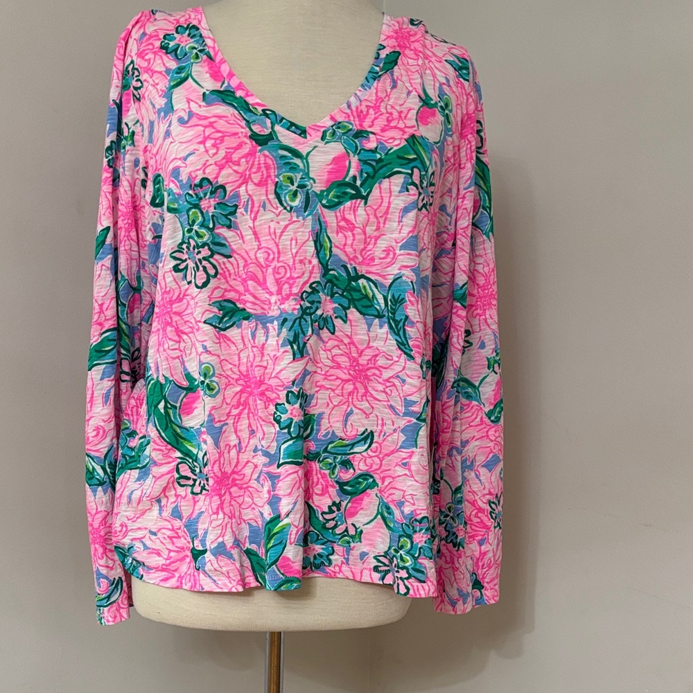 Lilly Pulitzer Etta Long Sleeve Top Blossom Pink Try Your Zest XL